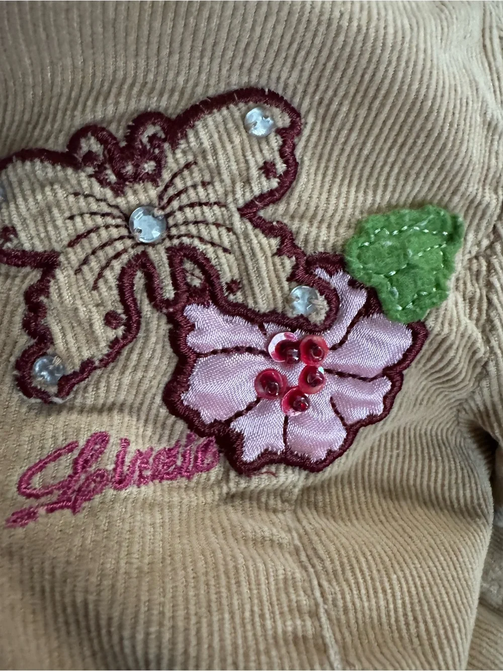 Lizzie’s McGuire Girls Beige Corduroy Blazer with Butterfly Embroidery